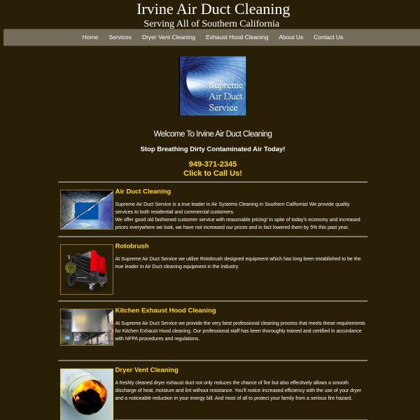 Irvine Air Duct Cleaning Supreme Air Duct service homepage screenshot
