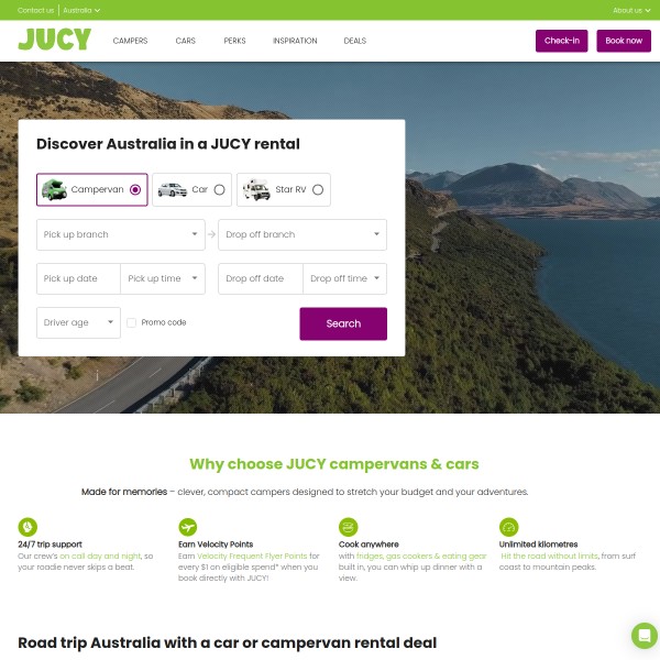 JUCY Car Rental and Campervan Hire Cairns homepage screenshot