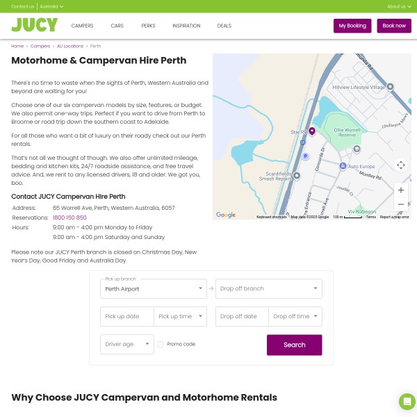 JUCY Car Rental homepage screenshot