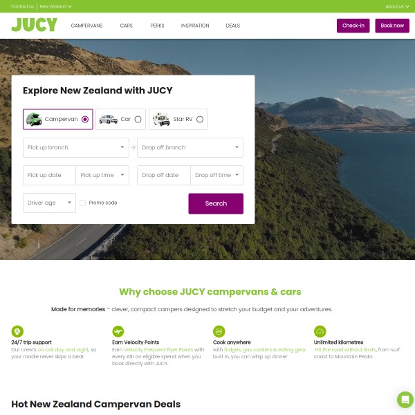 JUCY Car Rental and Campervan Hire Auckland Airport homepage screenshot