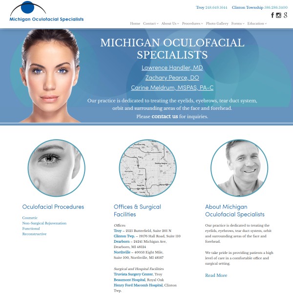 Michigan Oculofacial Specialists homepage screenshot