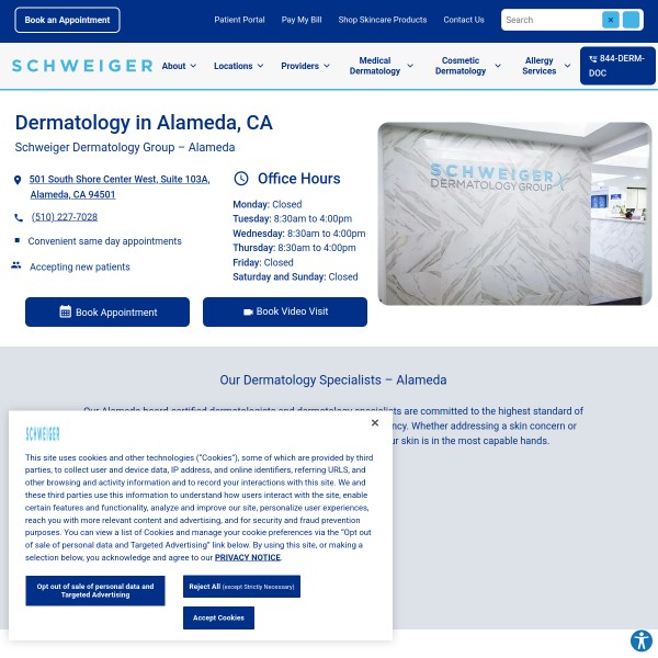 Schweiger Dermatology Group - Alameda homepage screenshot