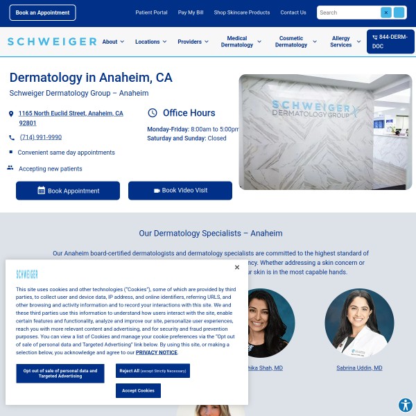 Schweiger Dermatology Group - Anaheim homepage screenshot