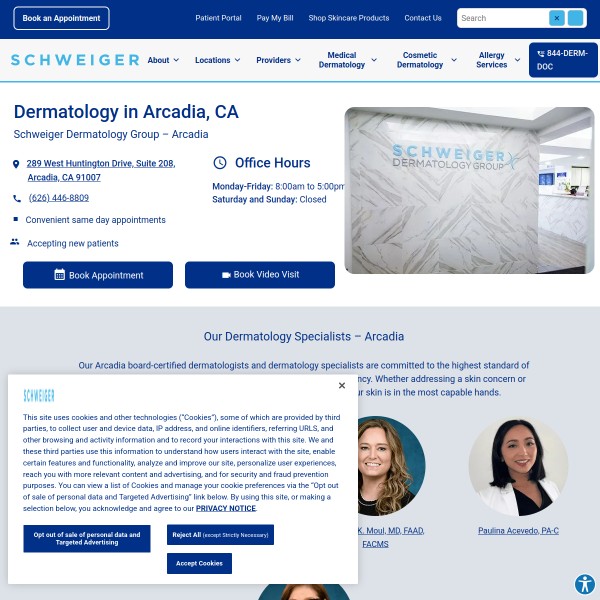 Schweiger Dermatology Group - Arcadia homepage screenshot