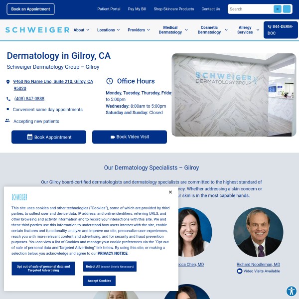 Schweiger Dermatology Group - Gilroy homepage screenshot