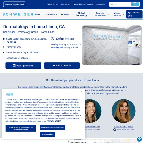 Schweiger Dermatology Group - Loma Linda homepage screenshot