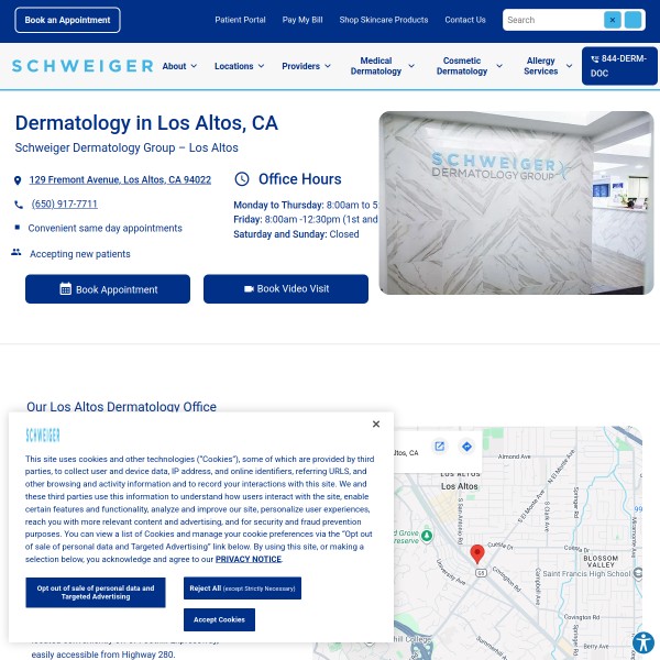 Schweiger Dermatology Group - Los Altos homepage screenshot