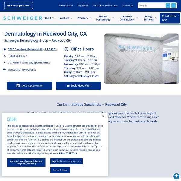 Schweiger Dermatology Group - Redwood City homepage screenshot