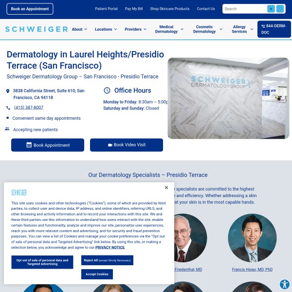 Schweiger Dermatology Group - SF-Presidio homepage screenshot