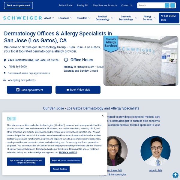 Schweiger Dermatology Group - San Jose - Los Gatos homepage screenshot