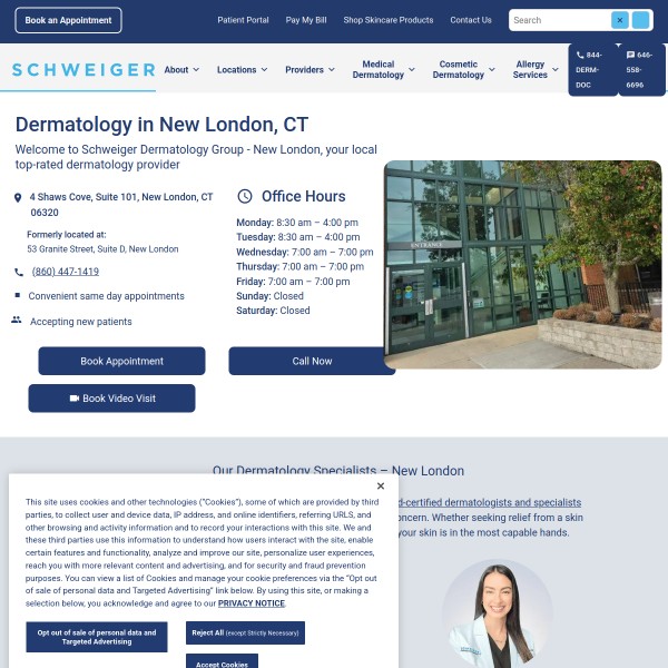 Schweiger Dermatology Group - New London homepage screenshot
