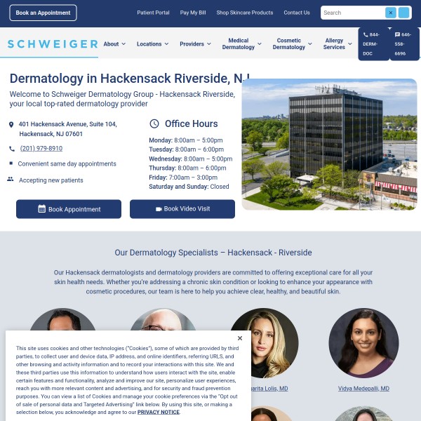 Schweiger Dermatology Group - Hackensack Riverside homepage screenshot