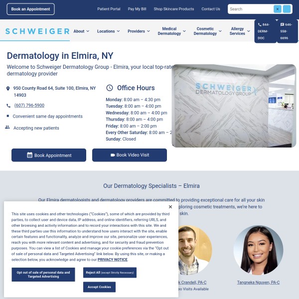 Schweiger Dermatology Group - Elmira homepage screenshot