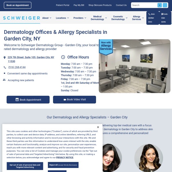 Schweiger Dermatology & Allergy - Garden City homepage screenshot