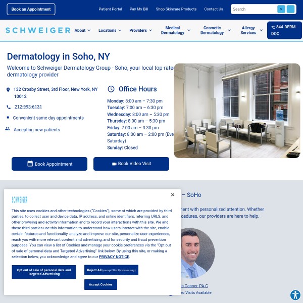 Schweiger Dermatology Group - SoHo homepage screenshot
