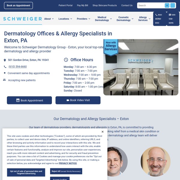 Schweiger Dermatology & Allergy - Exton homepage screenshot
