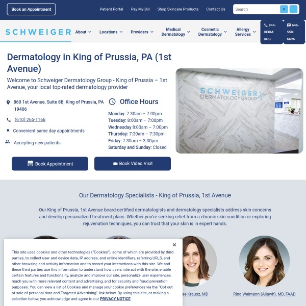 Schweiger Dermatology Group - King of Prussia 1st Avenue homepage screenshot