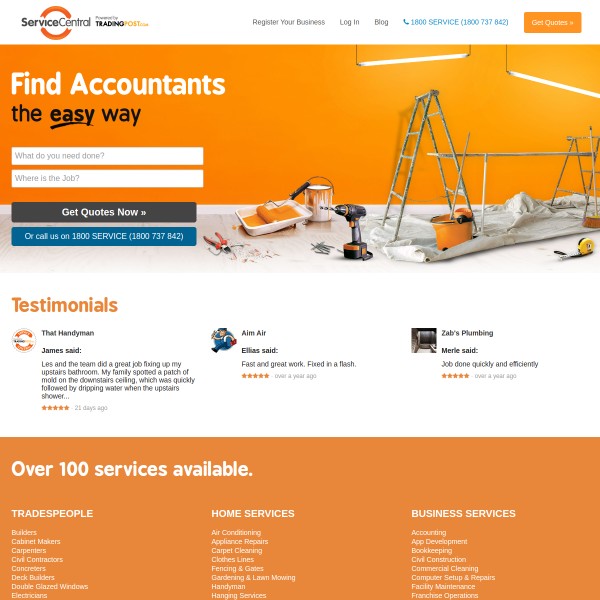 Service Central homepage screenshot