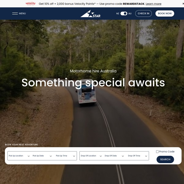 Star RV Motorhome Hire Sydney homepage screenshot