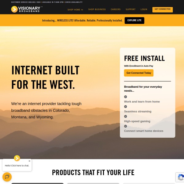 Visionary Broadband homepage screenshot