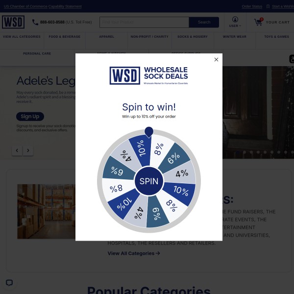 Wholesale Sock Deals homepage screenshot