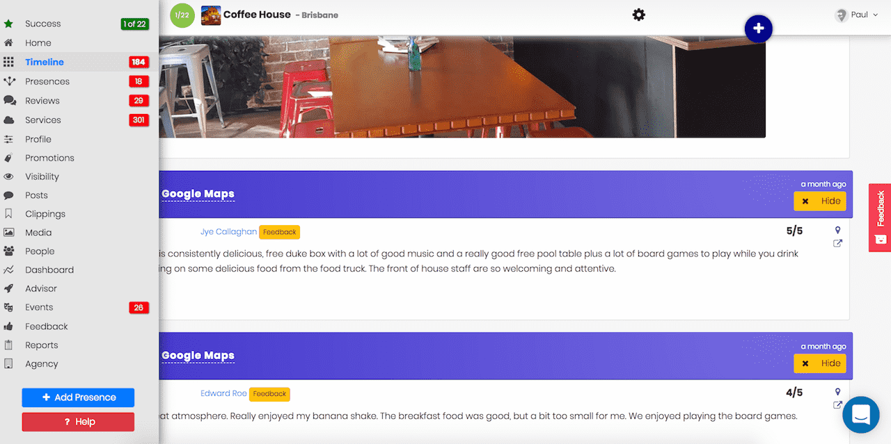 myPresences timeline screenshot