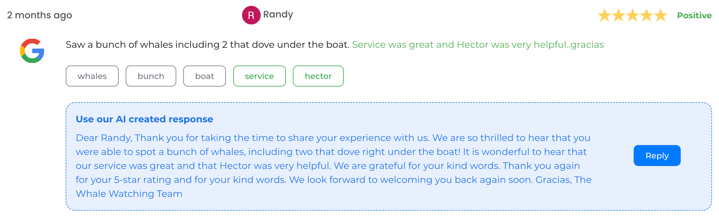 AI Generated review responses
